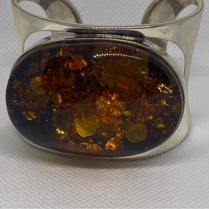 Exquisite Huge 43.9 Grams Baltic Amber .925 Cuff